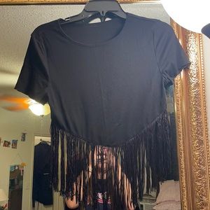 Black fringe crop top